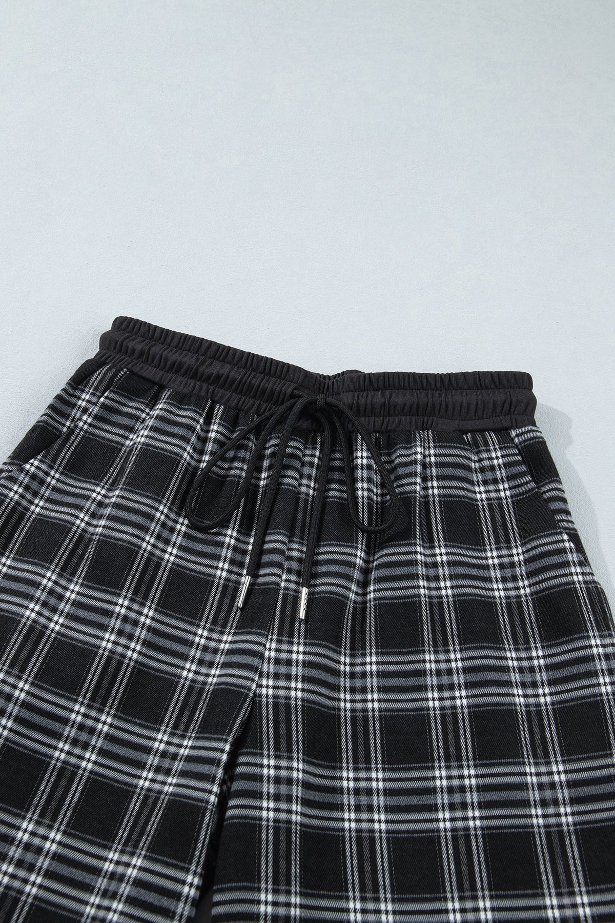 Black Frenchy Plaid Pattern Contrast Wide Leg Pants