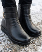 Avril™ | Side-zip buckle-strap plush-lined ankle boots