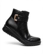 Avril™ | Side-zip buckle-strap plush-lined ankle boots
