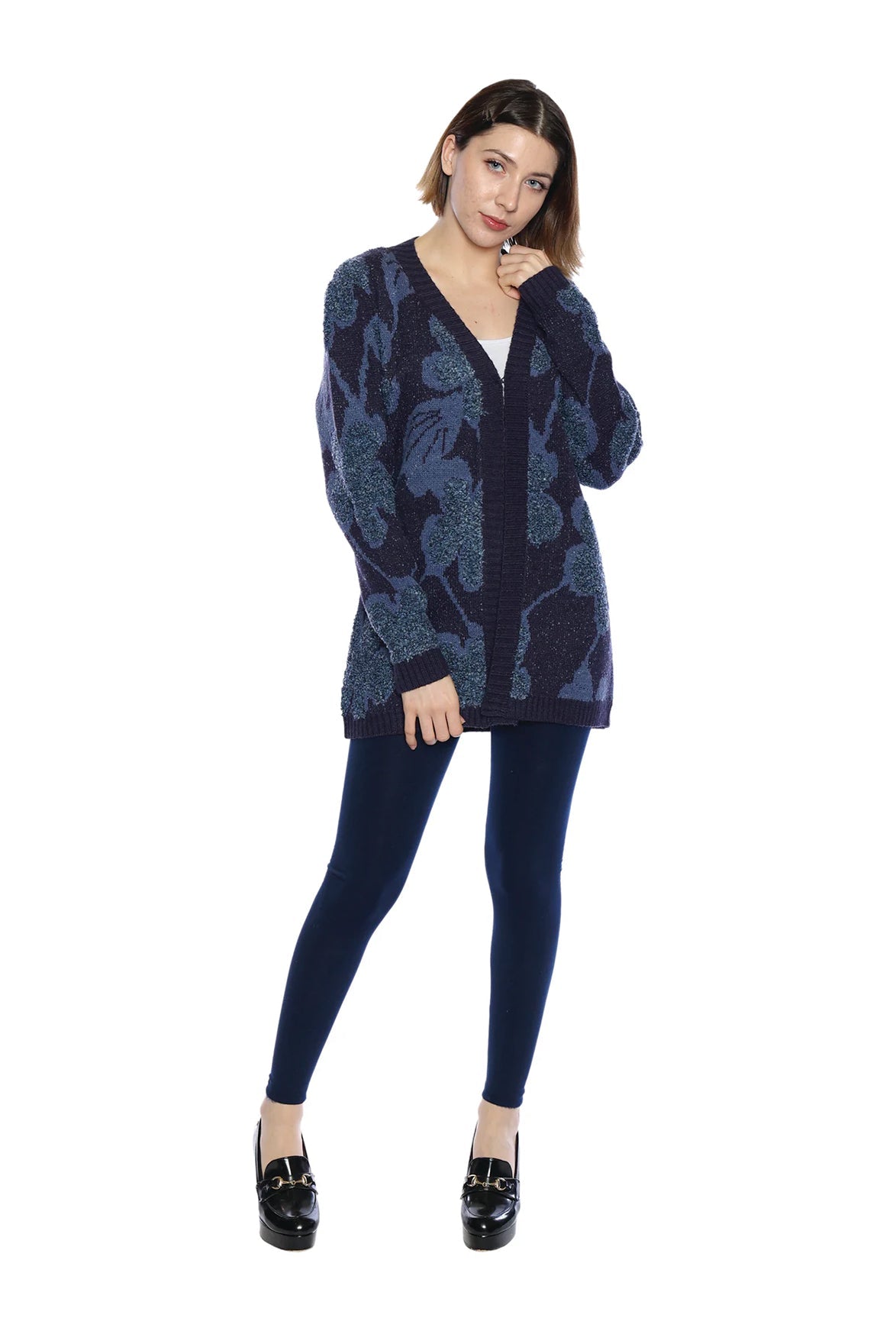Annie Cardigan - Floral Knit Open Cardigan
