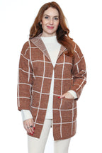 Cozy Windowpane Hooded Cardigan