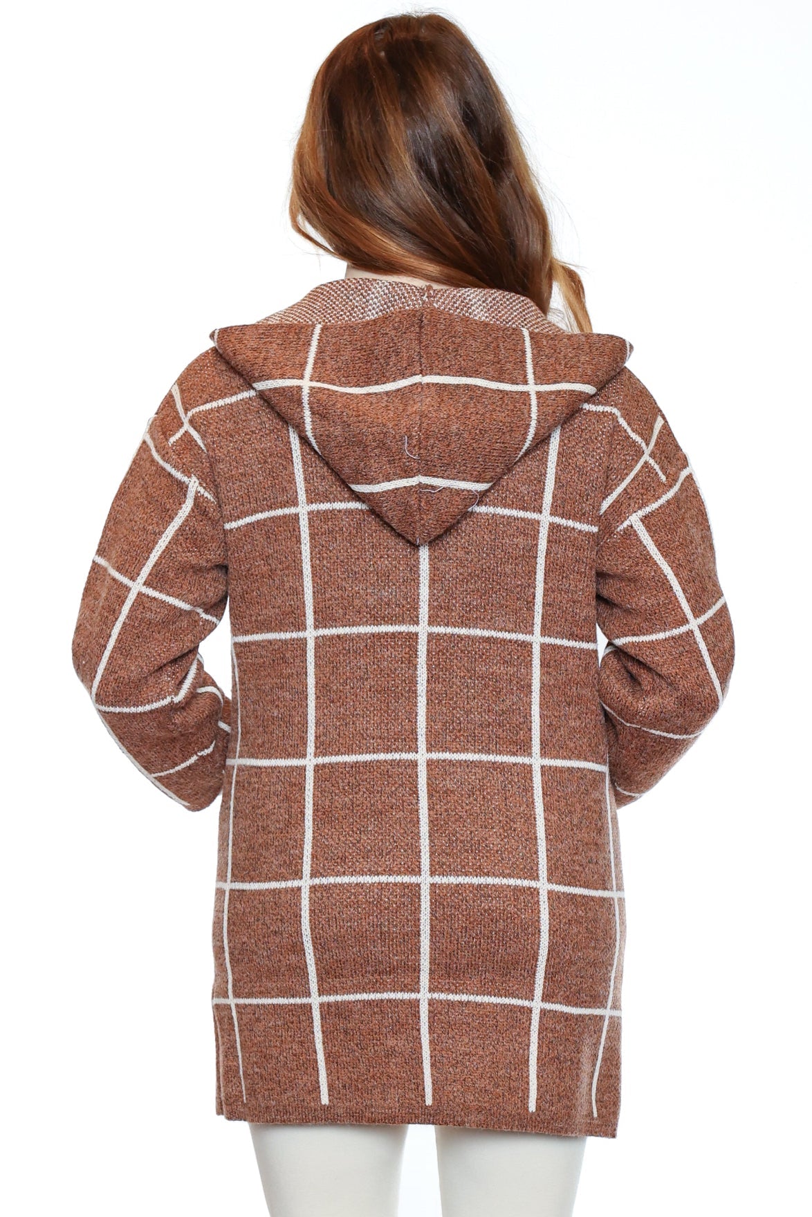 Cozy Windowpane Hooded Cardigan