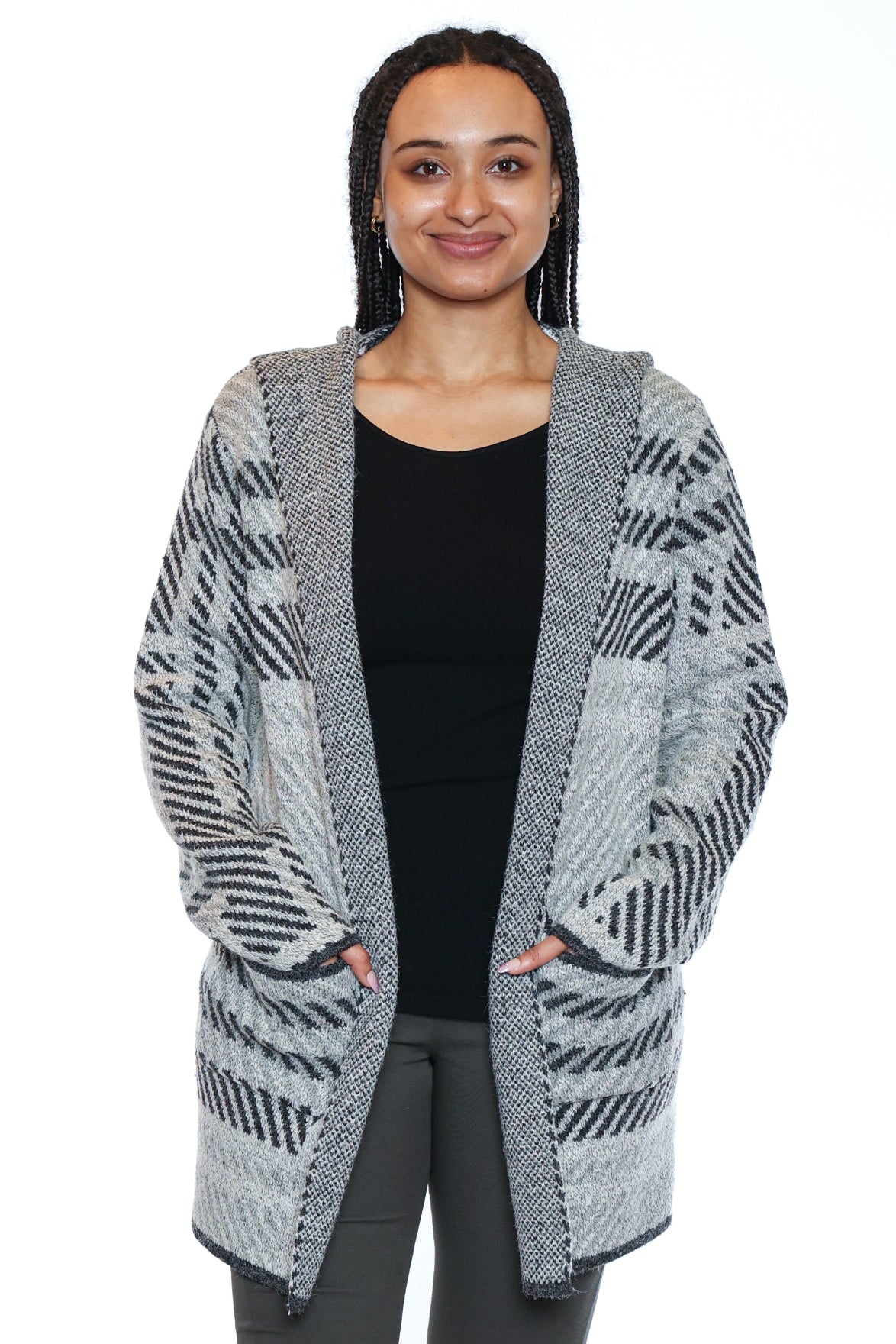 Patterned Hooded Cardigan