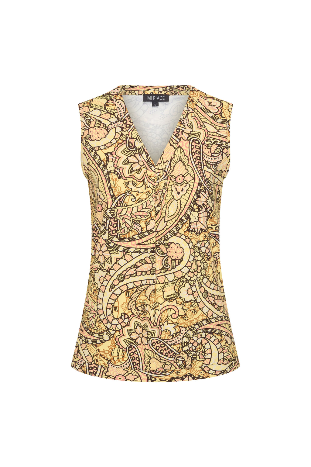 Travel Top Pleated Summer Paisley Print Lemon Yellow 202814