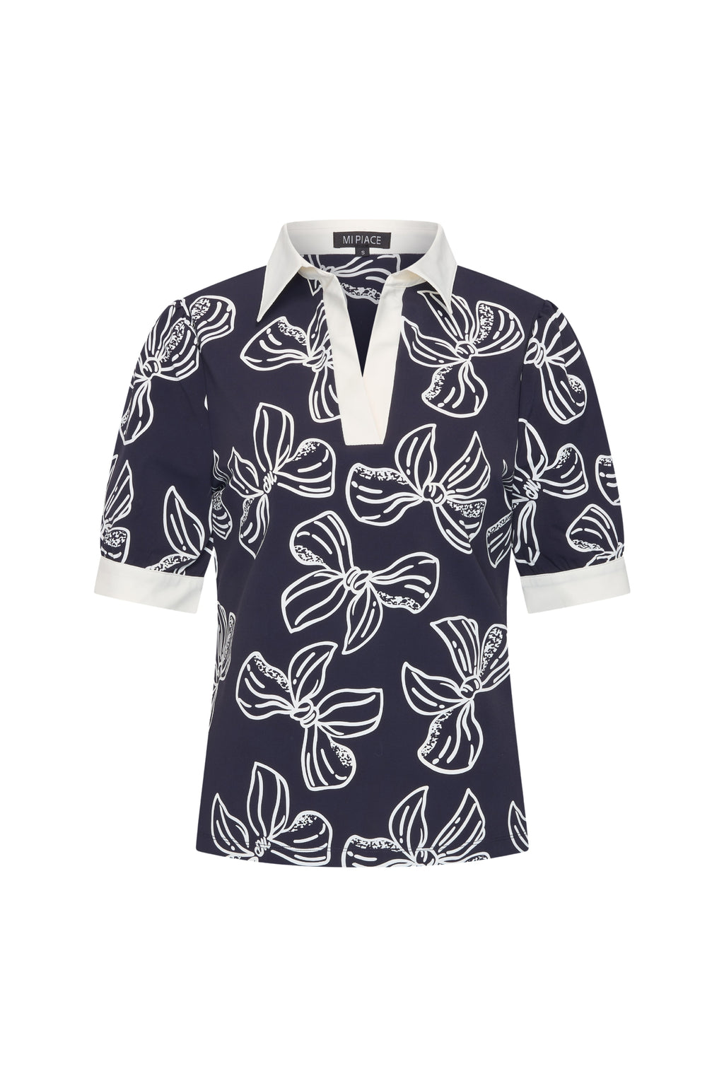 Travel Top Polo Bow Print Navy Offwhite 202853