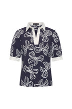 Travel Top Polo Bow Print Navy Offwhite 202853