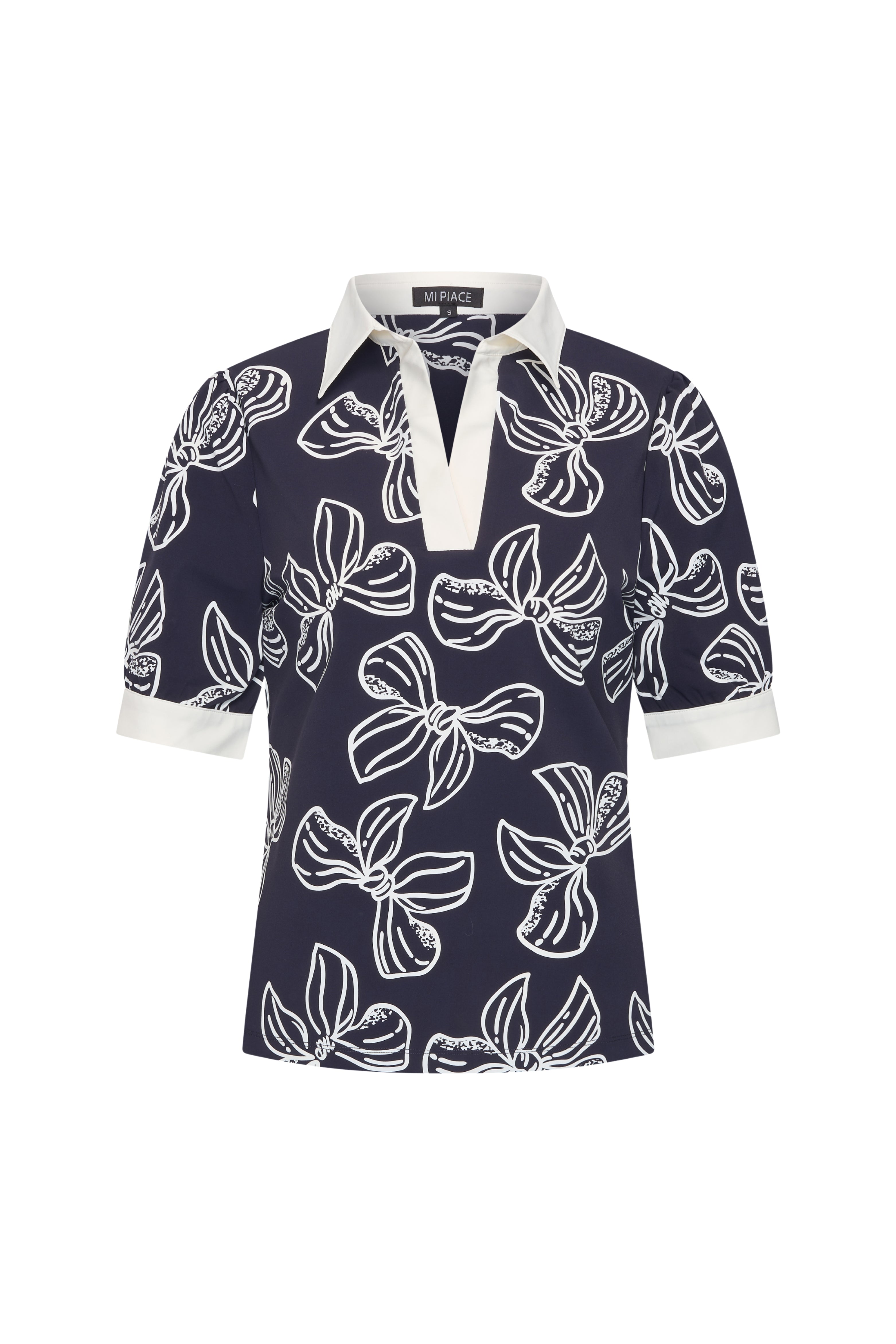 Travel Top Polo Bow Print Navy Offwhite 202853