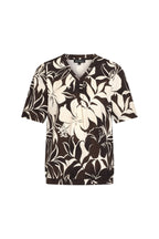 Travel Top Pleated Tropical Hibiscus Print Espresso 202815