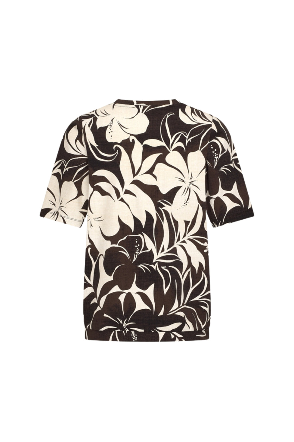 Travel Top Pleated Tropical Hibiscus Print Espresso 202815