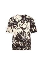Travel Top Pleated Tropical Hibiscus Print Espresso 202815