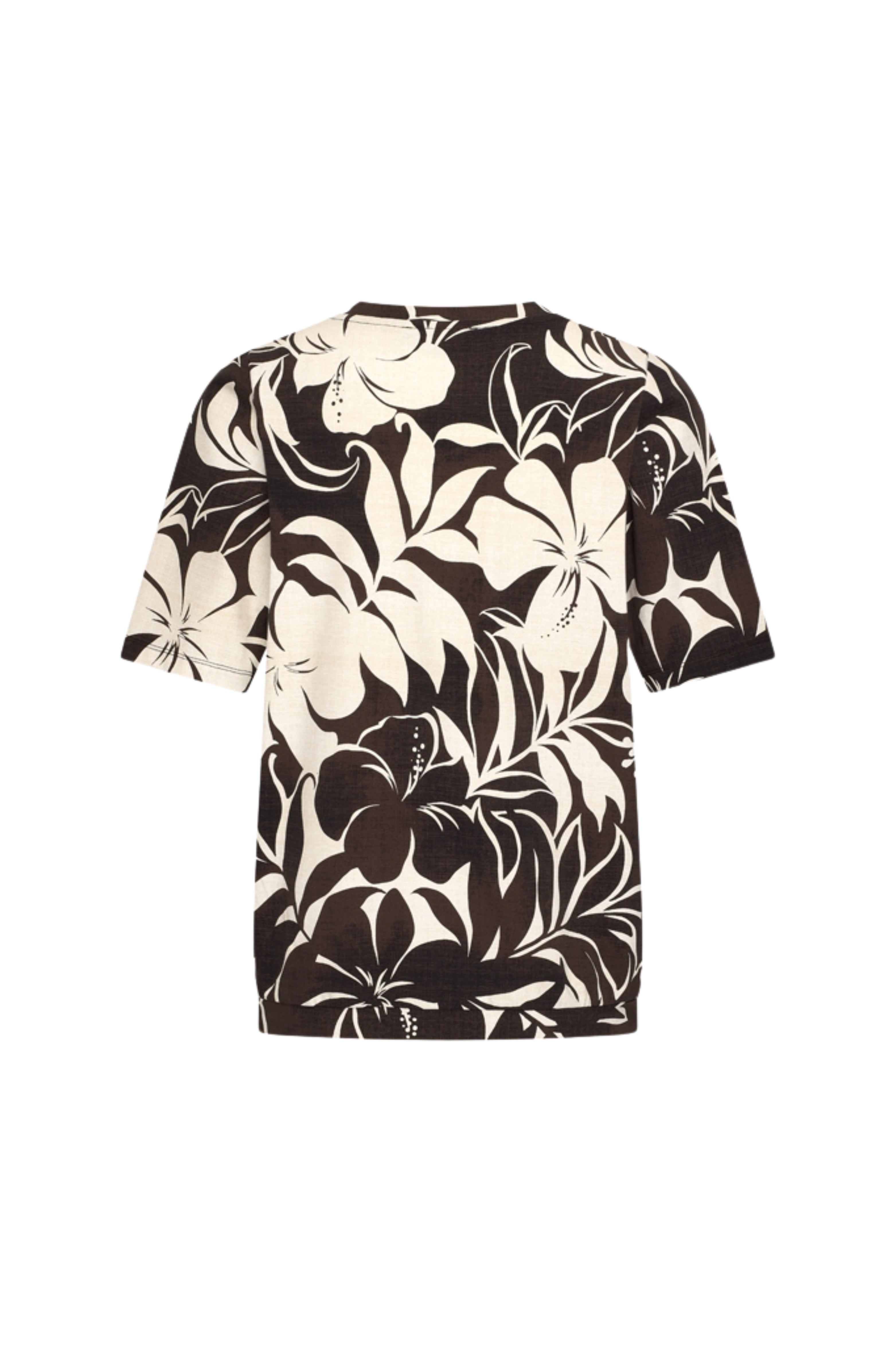 Travel Top Pleated Tropical Hibiscus Print Espresso 202815