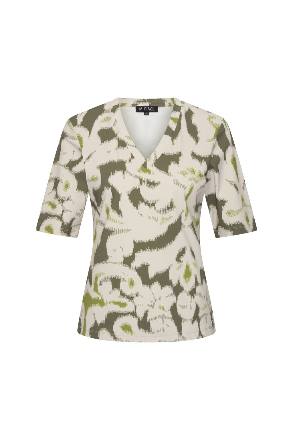 Travel Top Ikat Ornaments Print Olive 202271