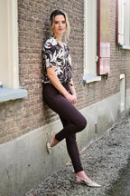 Travel Top Pleated Tropical Hibiscus Print Espresso 202815