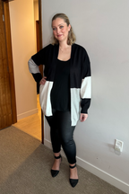 Colorblock Open-Front Knit Cardigan