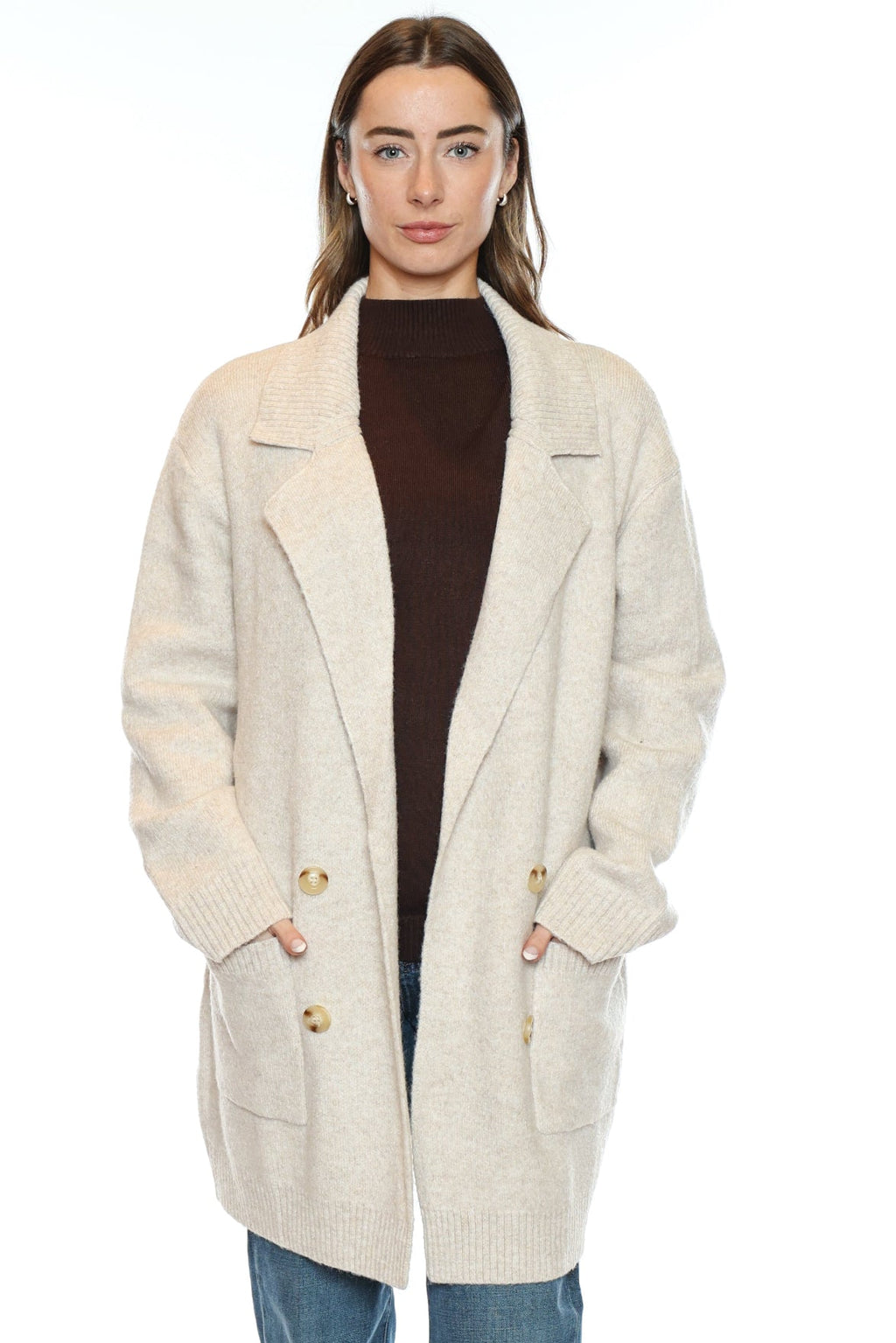 Double-Breasted Knit Cardigan Coat