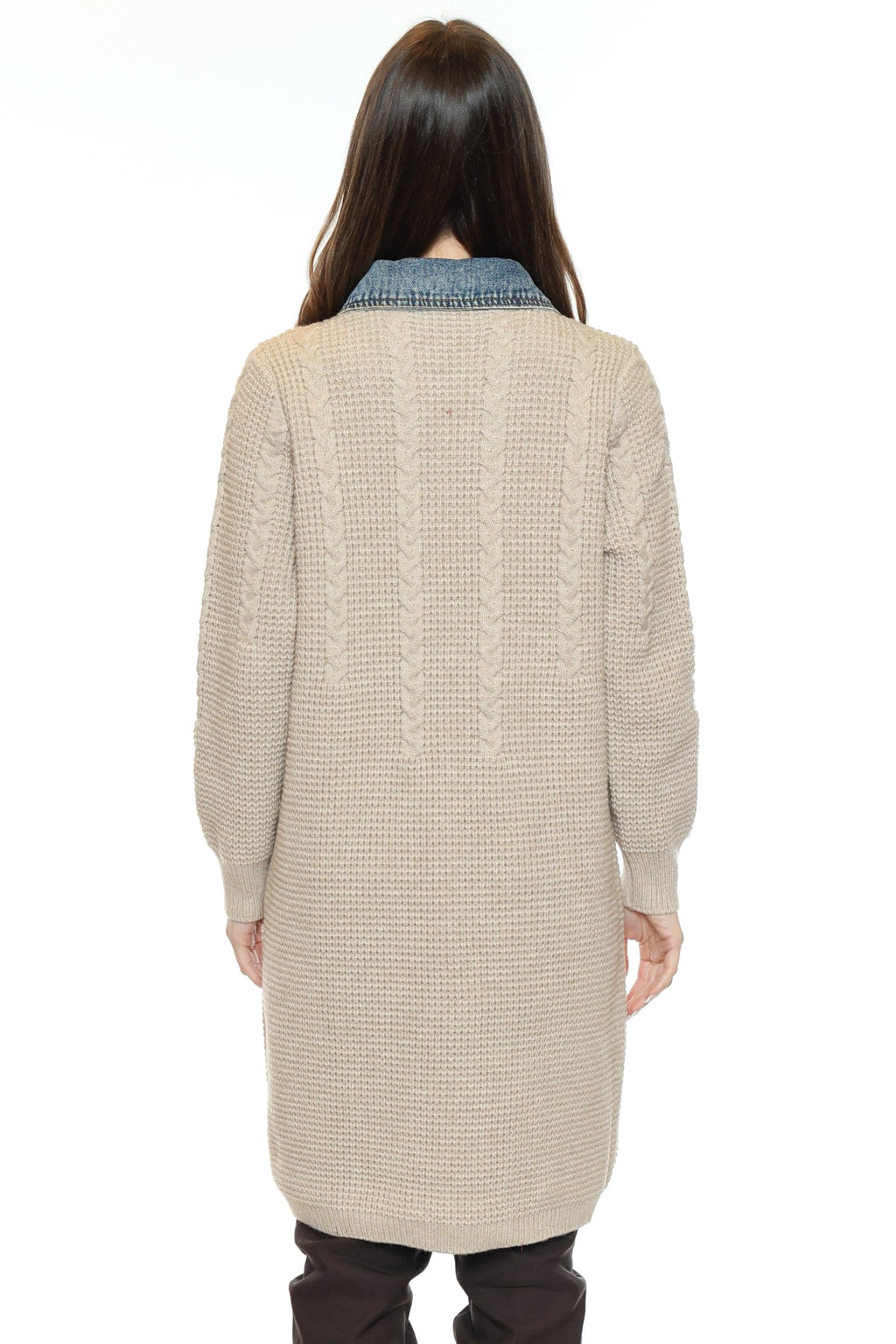 Cable Knit Denim Collar Cardigan