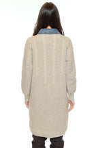 Cable Knit Denim Collar Cardigan