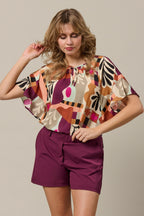 Top Axelle Art Leaf Plum Multi TO371
