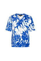 Travel Top Pleated Tropical Hisbiscus Print Nautic Blue 202815