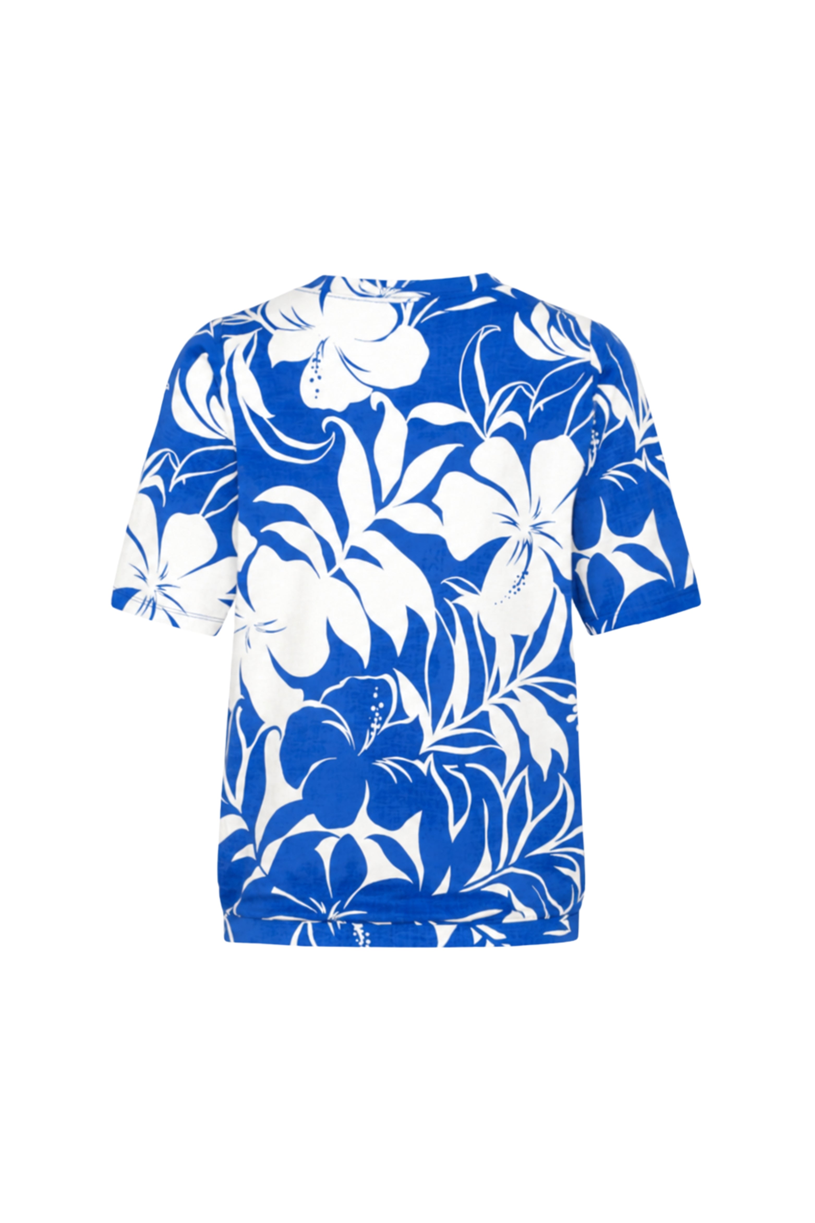 Travel Top Pleated Tropical Hisbiscus Print Nautic Blue 202815