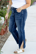 Plus Size High Waist Side Slits Flare Jeans