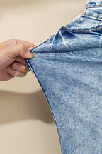 Fashion Beau Blue Acid Wash Pocket Detail Flare Jeans