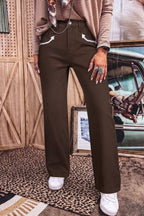 Coffee Western Fly Decorative Belt Loops Straight Leg Jeans