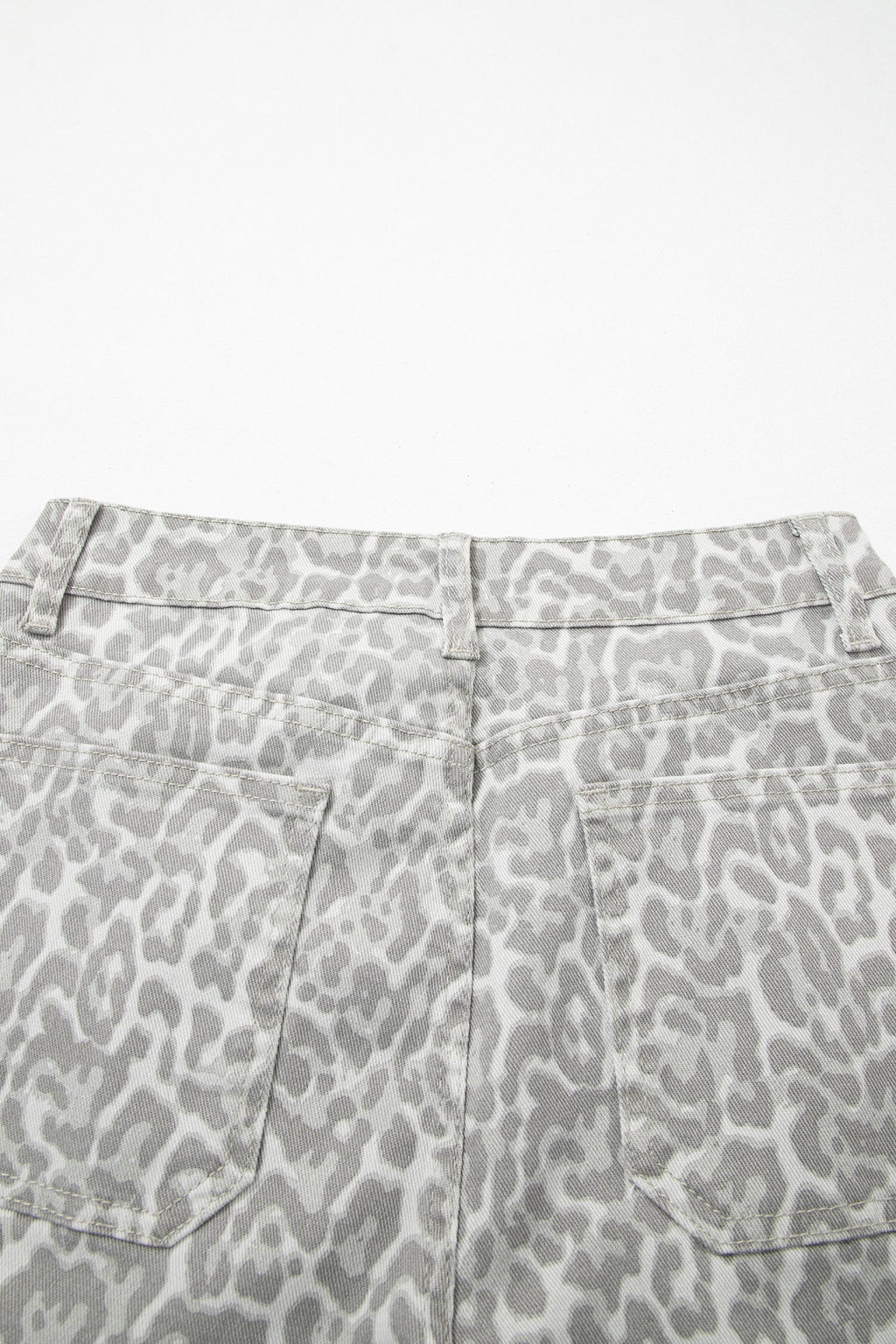 Gray Leopard Frayed Edge Wide Leg High Waist Jeans
