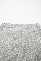 Gray Leopard Frayed Edge Wide Leg High Waist Jeans