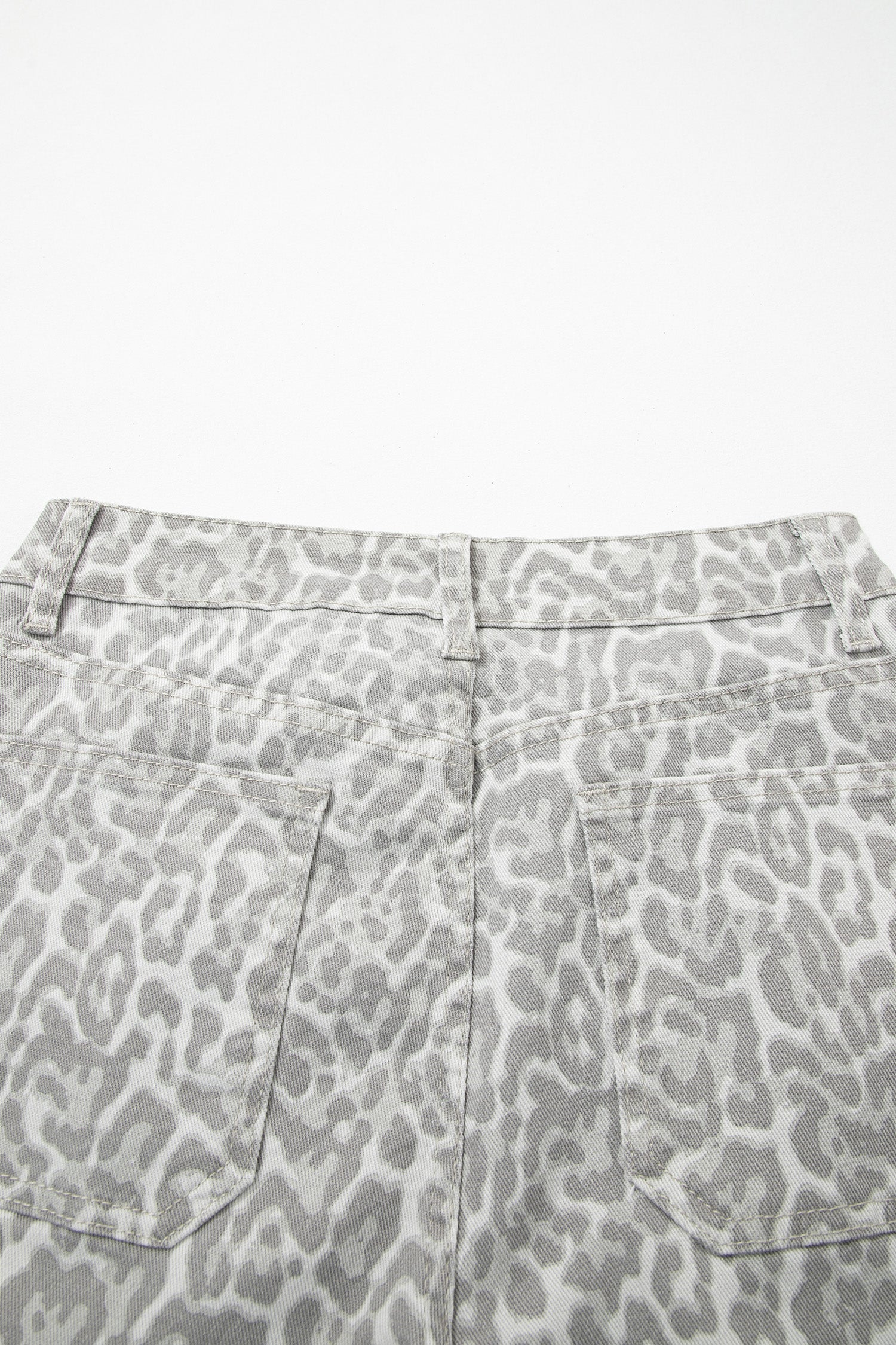 Gray Leopard Frayed Edge Wide Leg High Waist Jeans