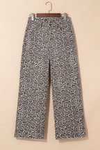 Brown Leopard Frayed Edge Wide Leg High Waist Jeans