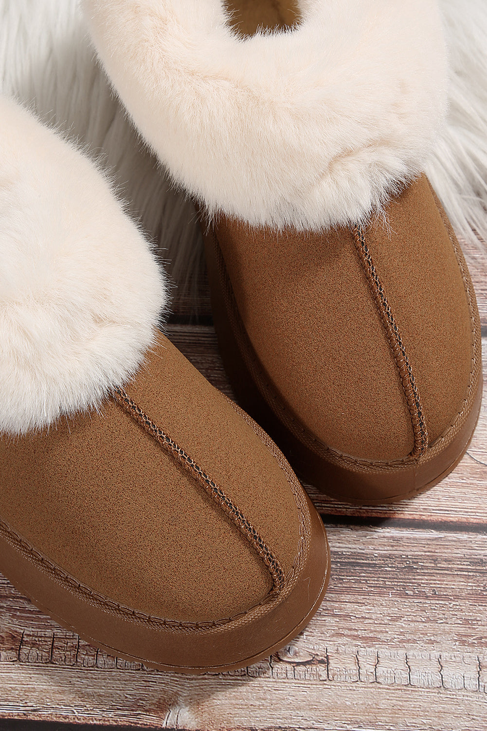 Plush Suede Trim Thick Sole Flat Snow Boots