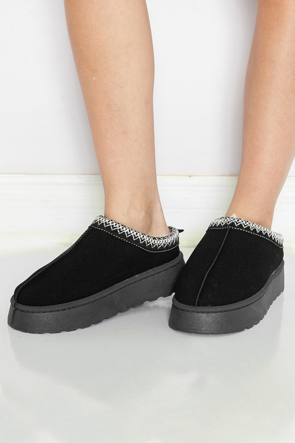 Contrast Print Suede Plush Lined Snow Boots