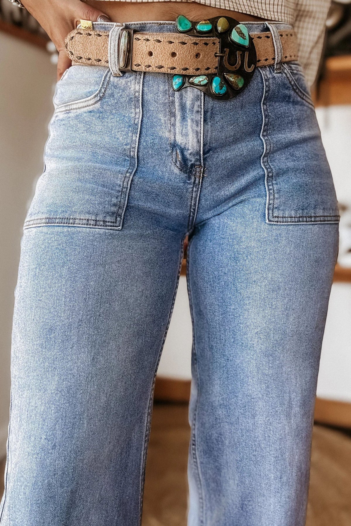 Fashion Beau Blue Turn-up Cuffs Womens Loose Jeans