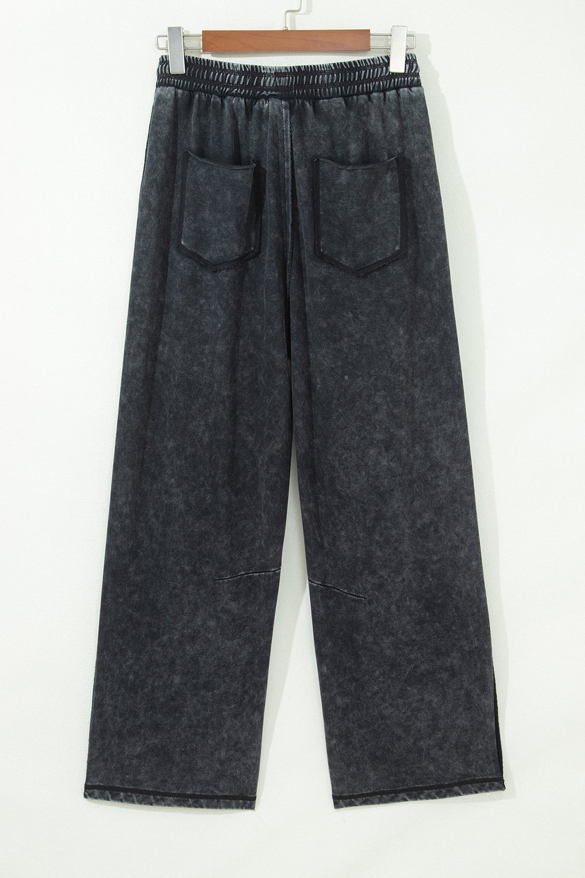 Black Raw Seam Drawstring Elastic Waist Barrel Pants