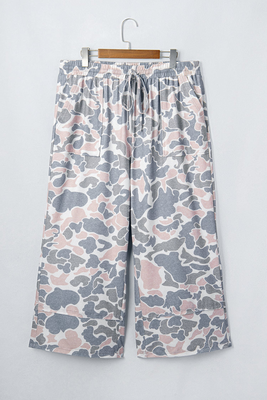 Khaki Camouflage Print Ankle-Length Plus Size Pants