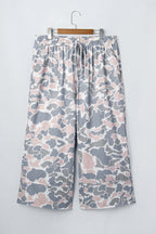 Khaki Camouflage Print Ankle-Length Plus Size Pants