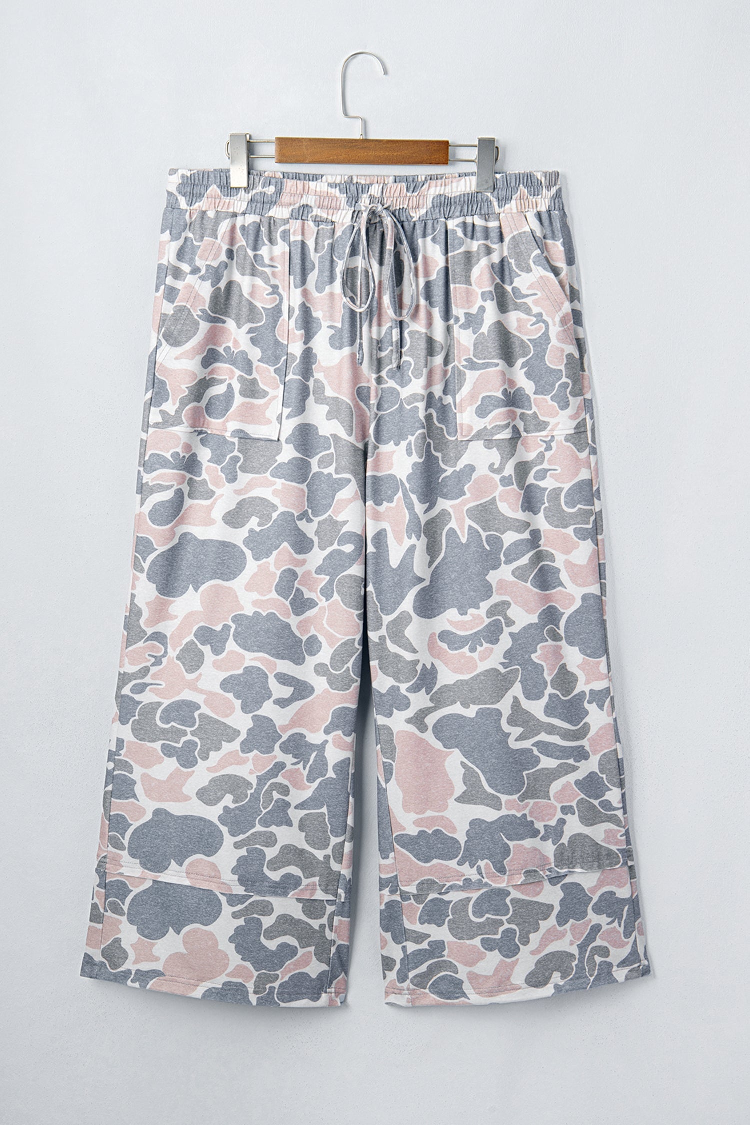 Khaki Camouflage Print Ankle-Length Plus Size Pants
