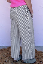 Black Stripe Wide Leg Casual Pants