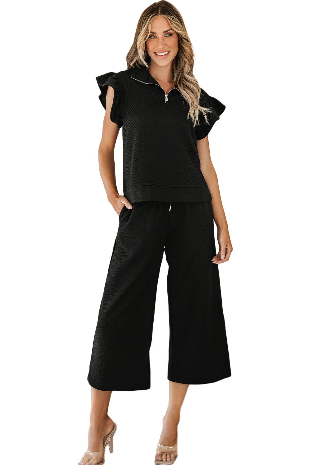 Sleeve Top Wide Leg Pants Set