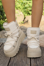Sherpa PU Leather Patchwork Lace-up Thick Bottom Snow Boots