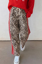 Brown Leopard Patchwork Elastic Waist Jeans