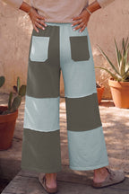 Beau Blue Raw Seam Colorblock Wide Leg Ankle Length Casual Pants