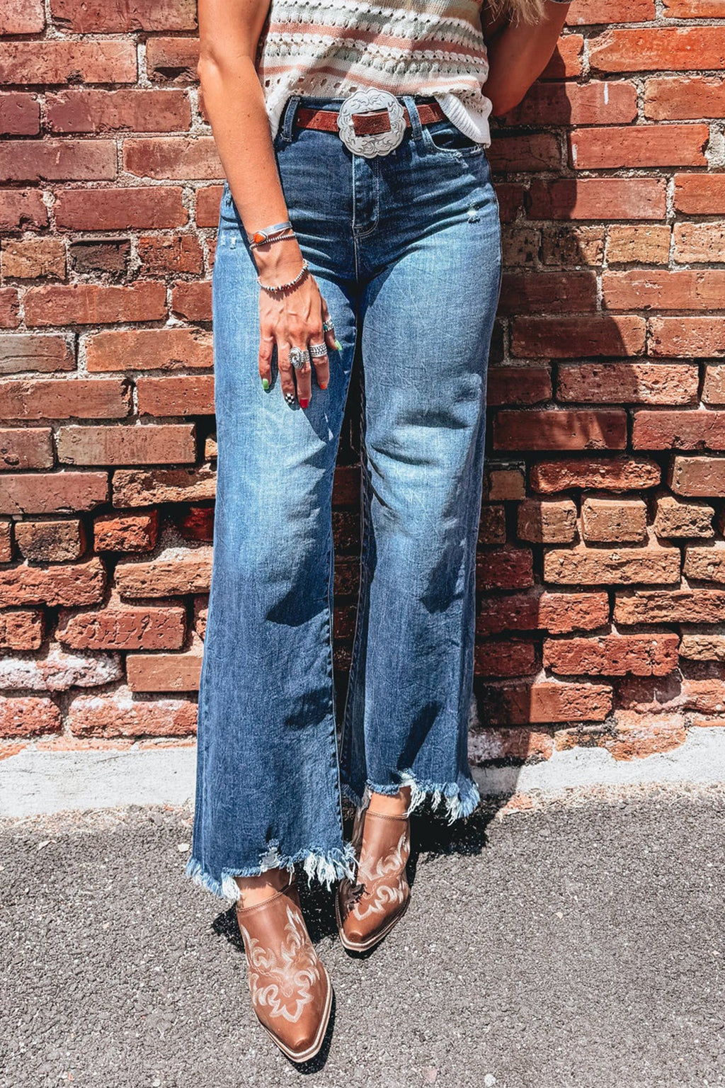 Women Ashleigh Blue High Waist Frayed Hem Flare Jeans