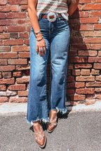 Women Ashleigh Blue High Waist Frayed Hem Flare Jeans