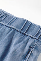 Dusk Blue Ruffled Plus Size Wide Leg Denim Pants