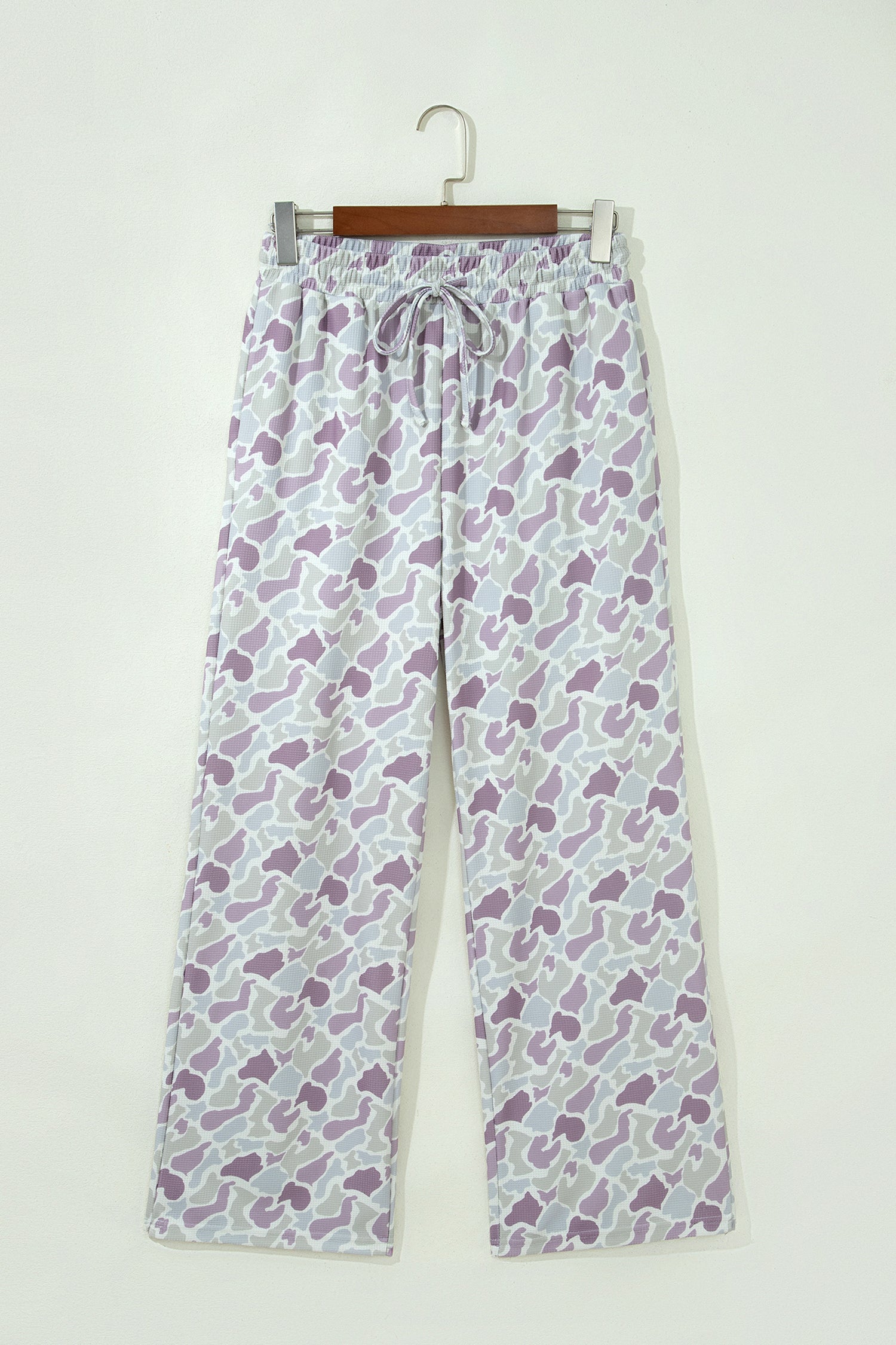 Green Camo Print Drawstring Waist Loose Fit Full Length Pants
