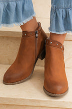 Studded Faux Leather Chunky Heel Ankle Boots