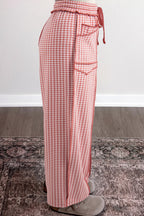 Red Plaid Contrast Trim Drawstring Elastic Waist Shift Pants