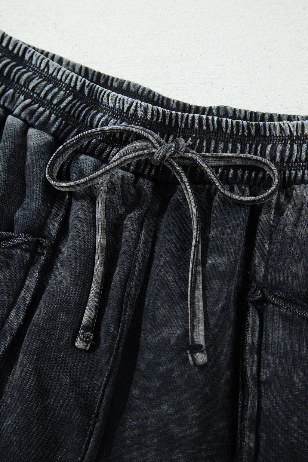 Black Raw Seam Drawstring Elastic Waist Barrel Pants